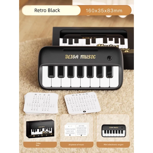 Çocuk Elektronik Klavye Mini Cep Piyano - Siyah (Hediye Kutulu, Müzik)