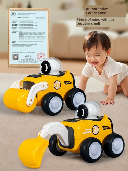 3'lü Basmalı Islık Sesli Oyuncak İş Makinesi - Ekskavatör + Yer Delme + Dozer - 6