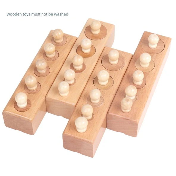 Montessori Silindir Yuvalı Ahşap Oyuncak - Ahşap Rengi - 4'lü Set