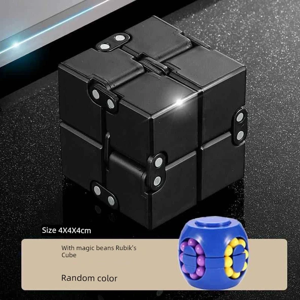 Alaşımlı Sonsuz Küp - Yarım Alaşım Siyah + Sihirli Fasulye Küpü Uzaylı Rubik Küpü
