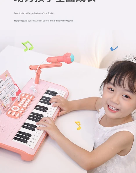 Çocuk Elektronik Klavye Piyano - Büyük Boy Yüksek Ayaklı Çilek Kırmızısı Şarjlı - 11