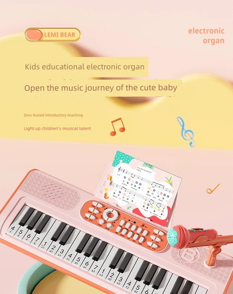 Çocuk Elektronik Klavye Piyano - Büyük Boy Yüksek Ayaklı Çilek Kırmızısı Pilli - Resim 6