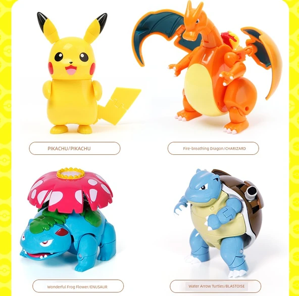 Pokemon Dönüşen Top Oyuncak Seti - Kombinasyon [Ateş Püsküren Ejderha + Harika Kurbağa Çiçek + 2 Elf Topu] - 7