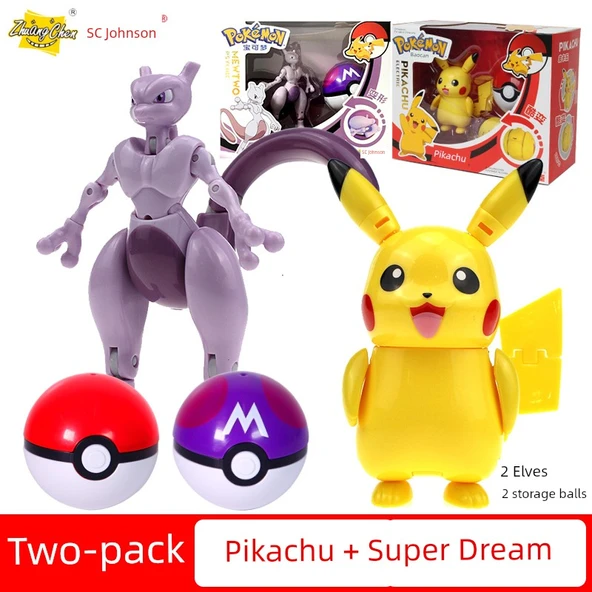Pokemon Dönüşen Top Oyuncak Seti - Kombinasyon [Pikachu + Süper Rüya + 2 Elf Topu]