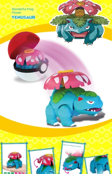 Pokemon Dönüşen Top Oyuncak Seti - Kombinasyon [Pikachu + Harika Kurbağa Çiçek + 2 Elf Topu] - 11
