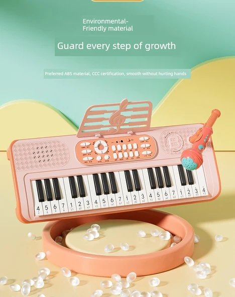 Çocuk Elektronik Klavye Piyano - Büyük Boy Yüksek Ayaklı Çilek Kırmızısı Pilli - Resim 9