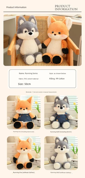 Sevimli Hayvan Peluş Oyuncak - Çıplak Kahverengi Husky 50cm - 8
