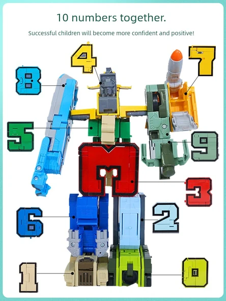 Dönüşen Robot Oyuncak Araba - 10 Rakam + 5 Sembol Çanta Hediye Kutulu - 4