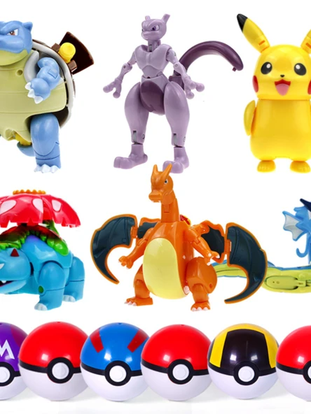 Pokemon Dönüşen Top Oyuncak Seti - Kombinasyon [Pikachu + Harika Kurbağa Çiçek + 2 Elf Topu] - 2