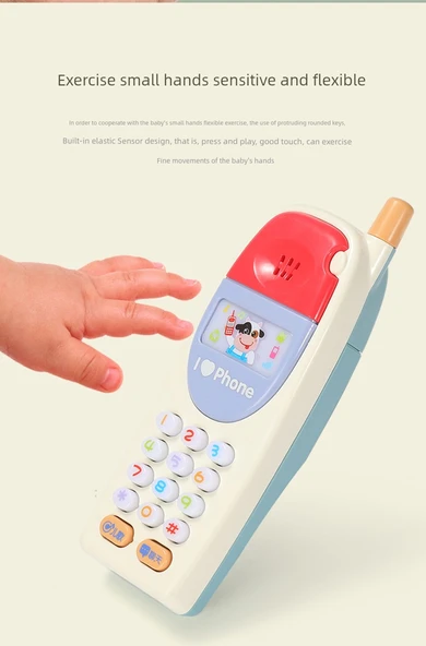 Çocuk Eğitici Oyuncak Telefon - Retro Açık Sarı - Şarjlı - Resim 10