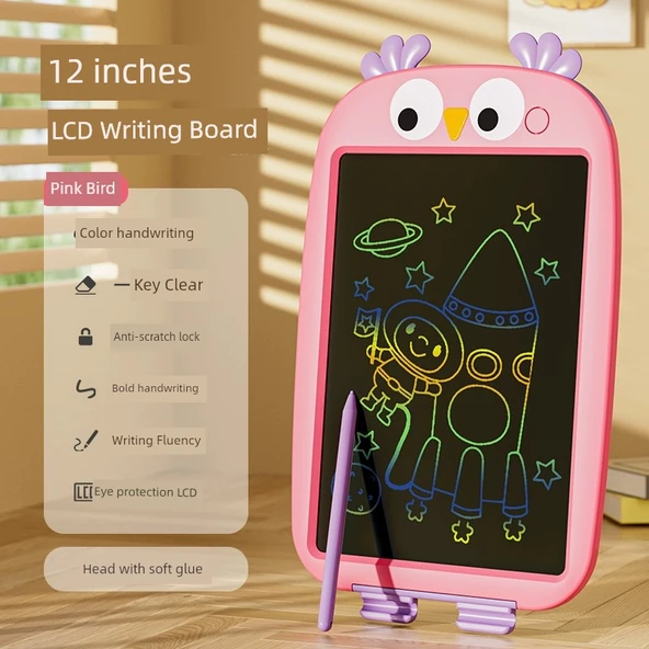 12 inç LCD Yazı Tahtası - Pembe Baykuş