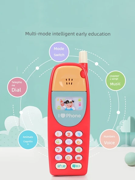 Çocuk Eğitici Oyuncak Telefon - Retro Açık Sarı - Şarjlı - Resim 4