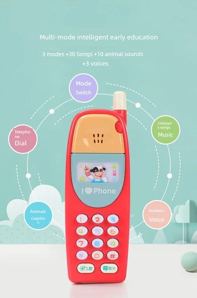 Çocuk Eğitici Oyuncak Telefon - Retro Açık Sarı - Şarjlı - Resim 8