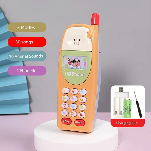 Çocuk Eğitici Oyuncak Telefon - Retro Açık Sarı - Şarjlı