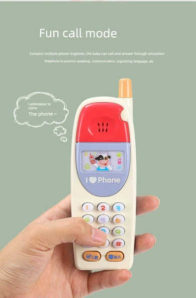 Çocuk Eğitici Oyuncak Telefon - Retro Açık Sarı - Şarjlı - Resim 9