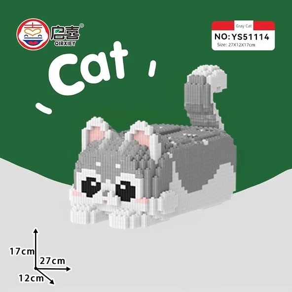 DIY Kedi Peçete Kutusu Yapım Blokları Oyuncak - Küçük Armut Çiçeği Kedi (Boyut: 27*12*17cm)