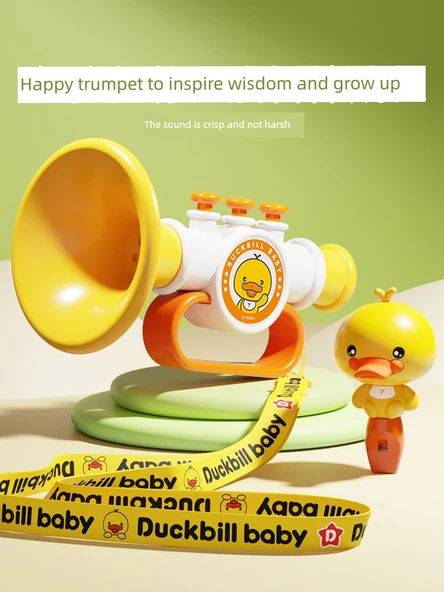 Çocuklar için Armonika Düdük Oyuncak - Sarı Ördek Yavrusu Kornası + Düdük ve 2 Asma İpi - Resim 2