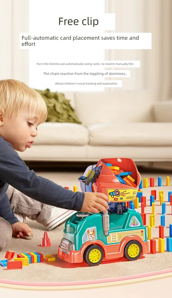 Otomatik Domino Tren Seti - Şarap Kırmızısı - 120 Domino, 1 Kart Yükleyici, Bataryalı - 9