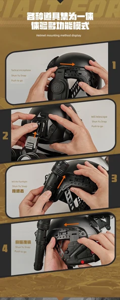 Çocuk Askeri Taktik Kask Seti - Siyah Yüksek Model - 10