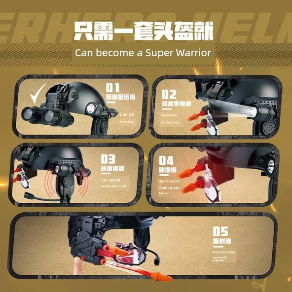 Çocuk Askeri Taktik Kask Seti - Kamuflaj Yüksek Model - 3