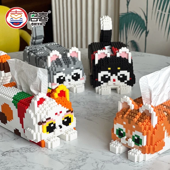 DIY Kedi Peçete Kutusu Yapım Blokları Oyuncak - Hello Kitty Peçete Kutusu + Blok Çekiç - Resim 2