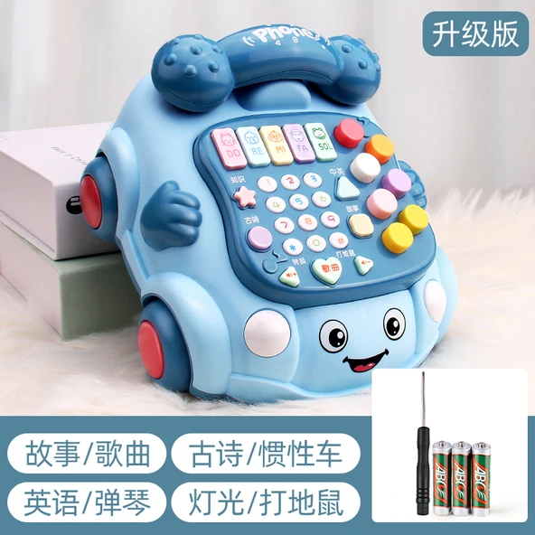 Pilli Büyük Boy Piyanolu Müzikli Telefon - Mavi