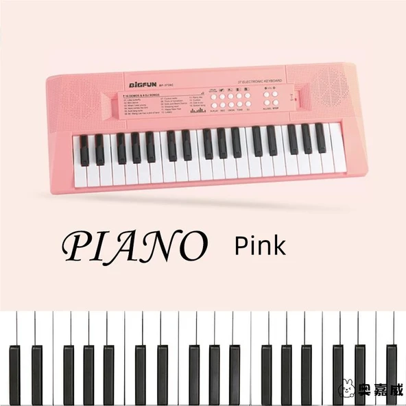 37 Tuşlu Pembe Elektronik Klavye - Müzik Çubuğu ve Güç Kablolu