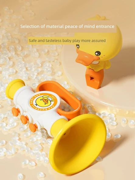 Çocuklar için Armonika Düdük Oyuncak - Sarı Ördek Yavrusu Kornası + Düdük ve 2 Asma İpi - Resim 5