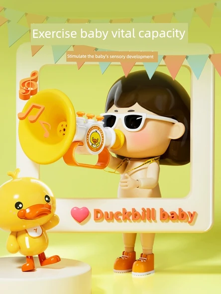 Çocuklar için Armonika Düdük Oyuncak - Sarı Ördek Yavrusu Kornası + Düdük ve 2 Asma İpi - Resim 3