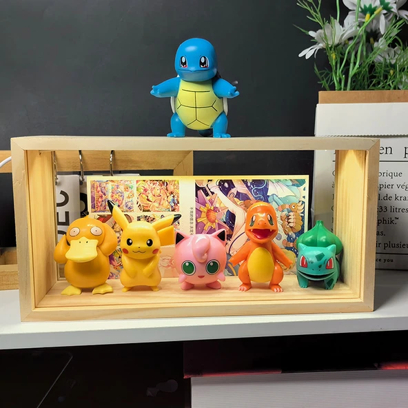 Pokemon Pikachu 6 LED Lamba Ahşap Çerçeveli Hediye Seti - Pilli