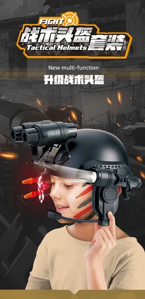 Çocuk Askeri Taktik Kask Seti - Kamuflaj Standart - 8