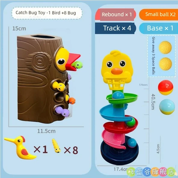 Ağaçkakan Solucan Yakalama Oyunu - Kahverengi: Ağaçkakan 8 Solucan + 5 Katmanlı Müzik + 2 Renkli Top + 3 Uzay Topu