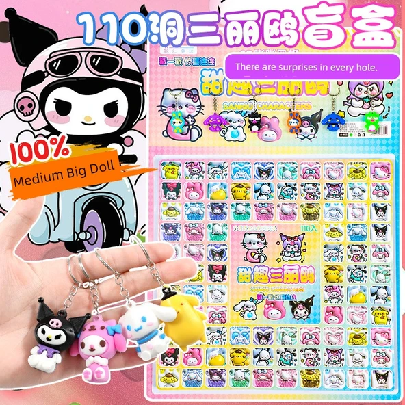 110 Delikli Yumuşak Tutkallı Kristal Sanrio Müzik Kutusu ve 6 Oyuncak Bebek Kolye Ucu