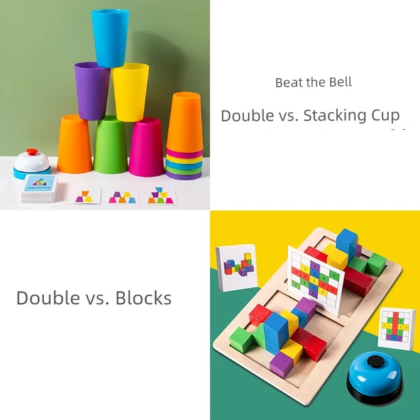 Montessori Kule Bardak Oyunu - Çiftli Set ve Düşünme Blokları