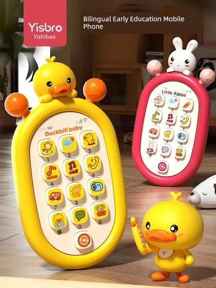 Çocuk Oyuncak Telefon - Beyaz Tavşan (Şarjlı) Kayıp Önleyici İp ve Tavşan Bardak - 2