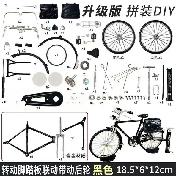 DIY Montaj Bisiklet Model Seti - Siyah, Alet ve Aksesuarlı