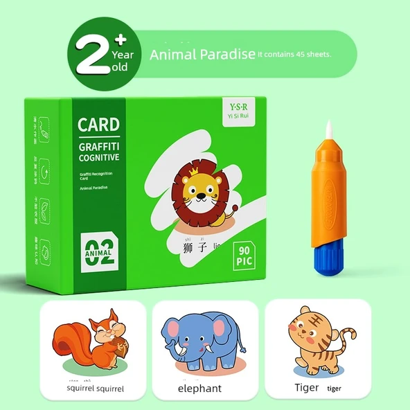 Montessori Erken Eğitim Oyuncakları - Hayvan Parkı (45 Tekrarlı Graffiti, 1 Kalem)