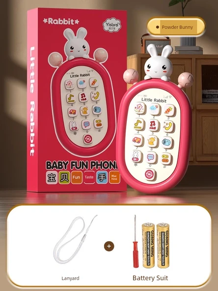 Çocuk Oyuncak Telefon - Küçük Beyaz Tavşan (Pilli) Kayıp Önleyici İp