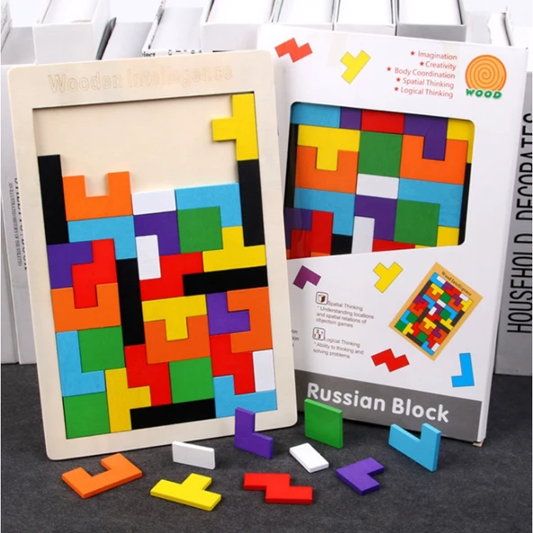 Ahşap Tetris Puzzle - 5 Adet
