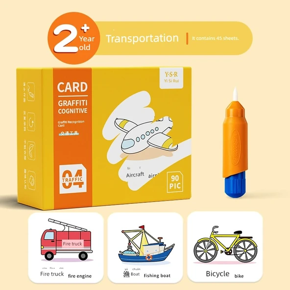 Montessori Erken Eğitim Oyuncakları - Taşıtlar (45 Tekrarlı Graffiti, 1 Kalem)