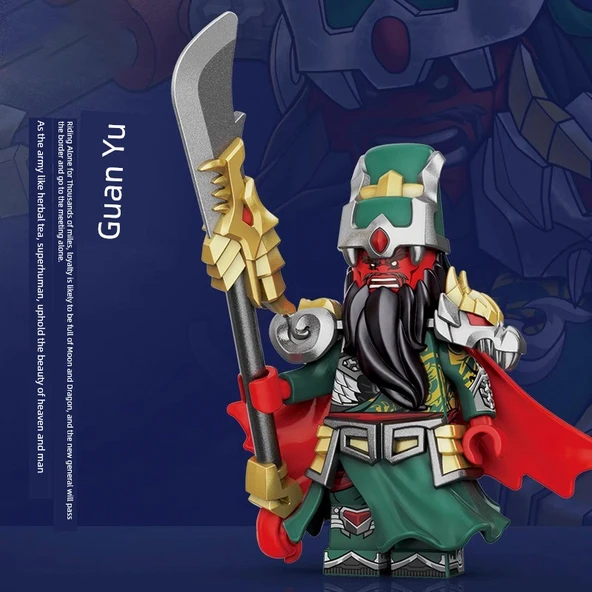 Üç Krallık Guan Yu Figürlü Yapı Blokları ve Silahı