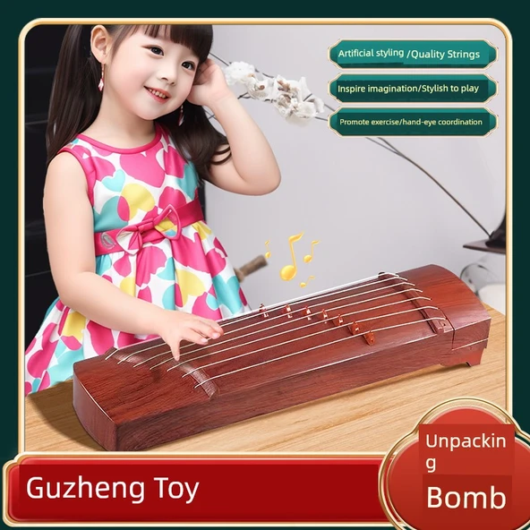 Mini Guzheng Çocuk Oyuncak Guqin - Kızıl Kahverengi