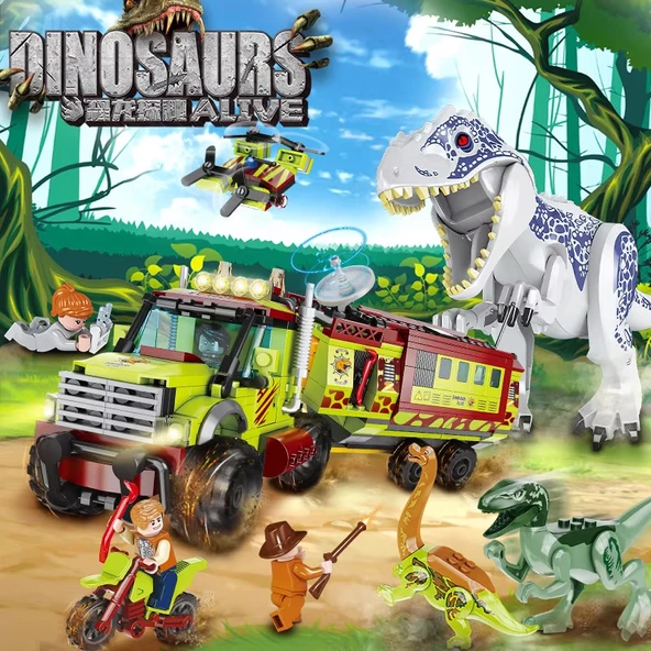 Jurassic Dinozor Yapı Blokları - T-Rex Saldırı Aracı, 523 Parça