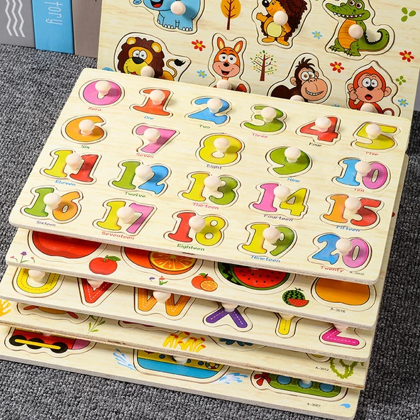 Montessori Ahşap Büyük Harfler El Kavramalı Puzzle - 2