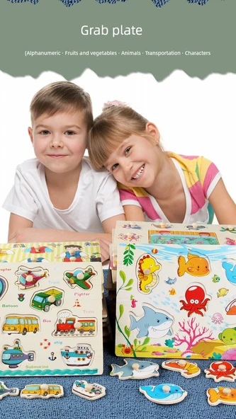 Montessori Ahşap Büyük Harfler El Kavramalı Puzzle - 8
