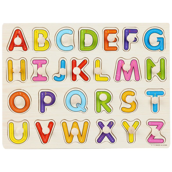 Montessori Ahşap Büyük Harfler El Kavramalı Puzzle
