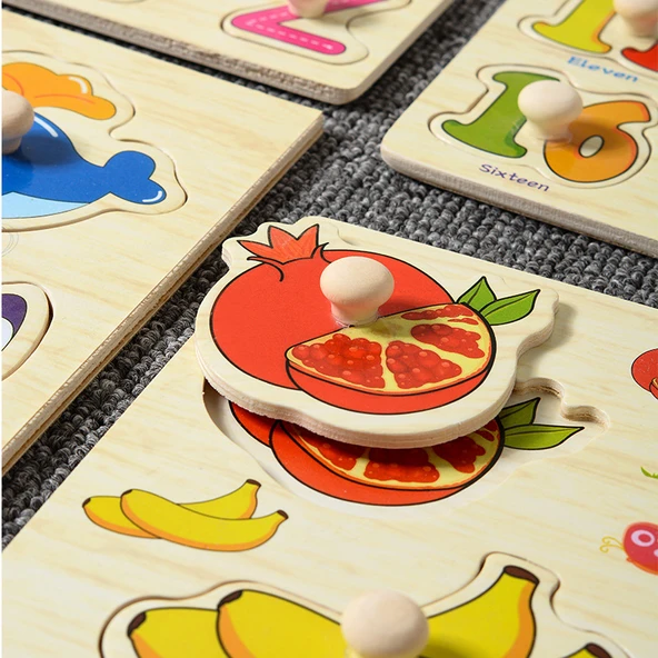 Montessori Ahşap Büyük Harfler El Kavramalı Puzzle - 6