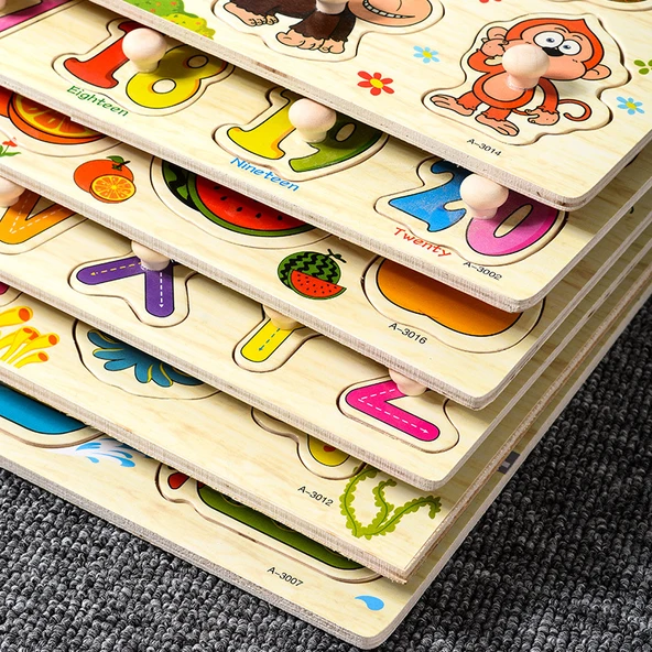 Montessori Ahşap Büyük Harfler El Kavramalı Puzzle - 4