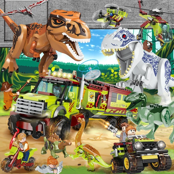 Jurassic Dinozor Yapı Blokları - T-Rex vs T-Rex, 842 Parça - 5