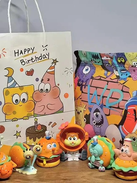 Sünger Bob Hamburger Serisi Sürpriz Kutusu - 6 Adet Yengeç Burger Figür - 3